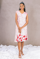 Red Poppies - White Dress, with red batik cracks and poppy flowers