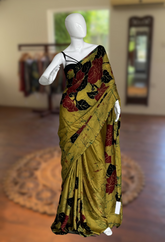 Belina - Yellow and Red and Black Floral Saree
