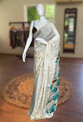 Aubrey Hall - Pale Blue and Purple Floral Saree