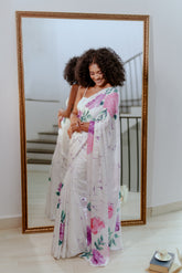 Violet - White and Pink and Purple Floral Saree