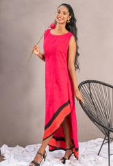 Stripes of Love- Pink Dress with, Black Batik cracks and Red stripes