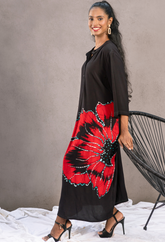 Crimson Desire - Black Dress with Red Floral Design