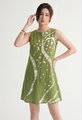 Green and White Batik Dress