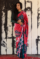 Tara- Red and Green print Saree