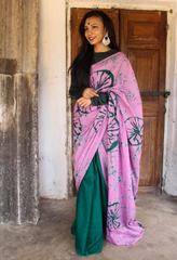 Tia- Green and Pink Print Saree