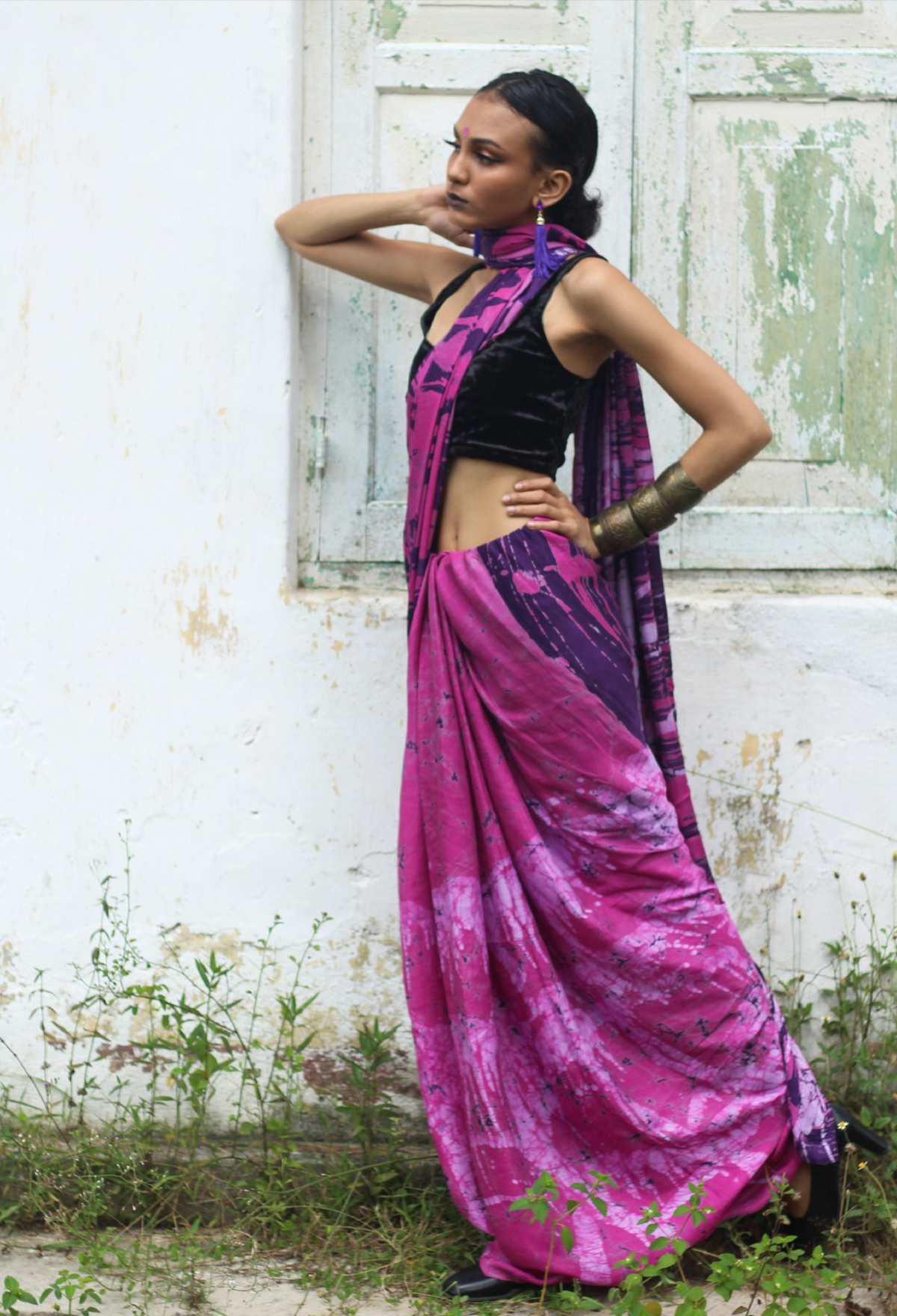 Saara- Pink and Purple print saree