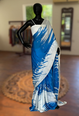 Skyblue Feather - White and Blue Saree