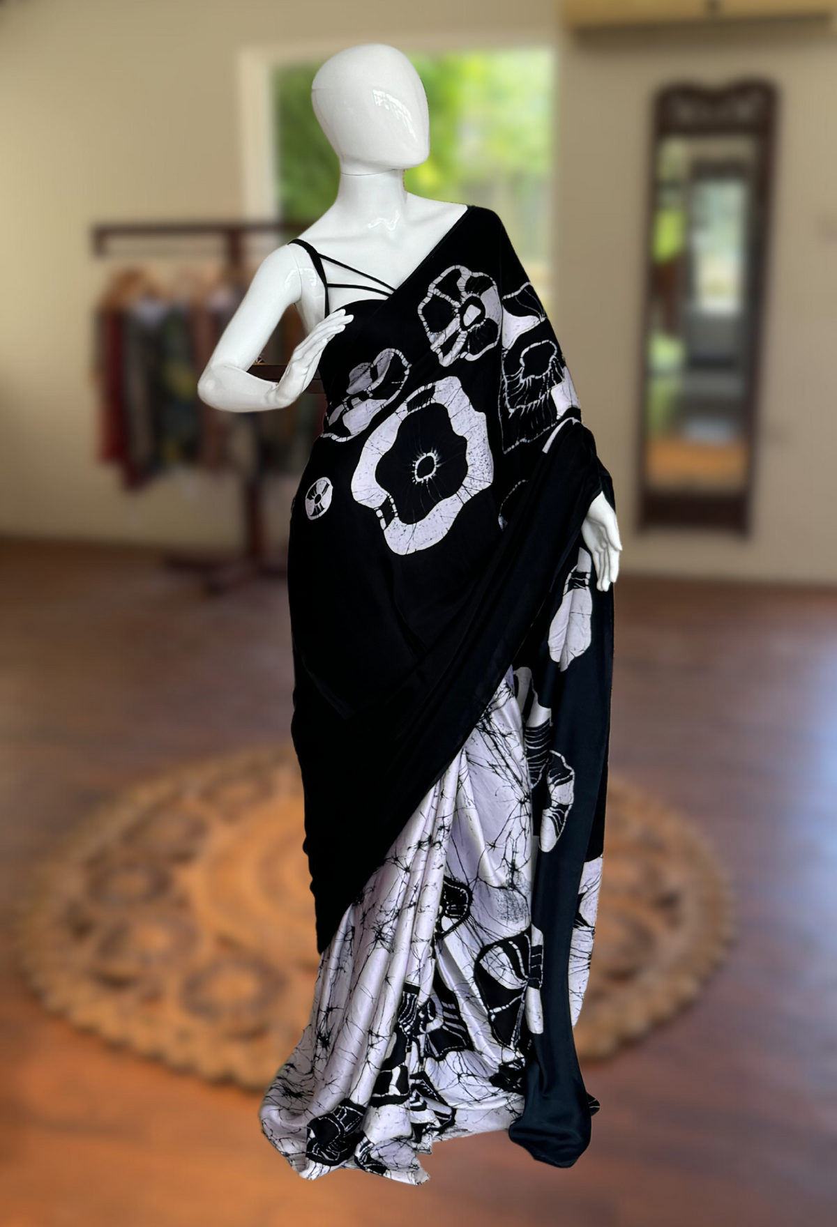 Monotone Carnation - Black and White Saree