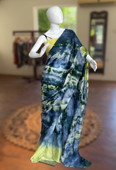 Cobalt Tie-Dye - Blue and Green-Yellow Saree