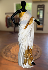 Marigold - Golden Yellow and White Saree