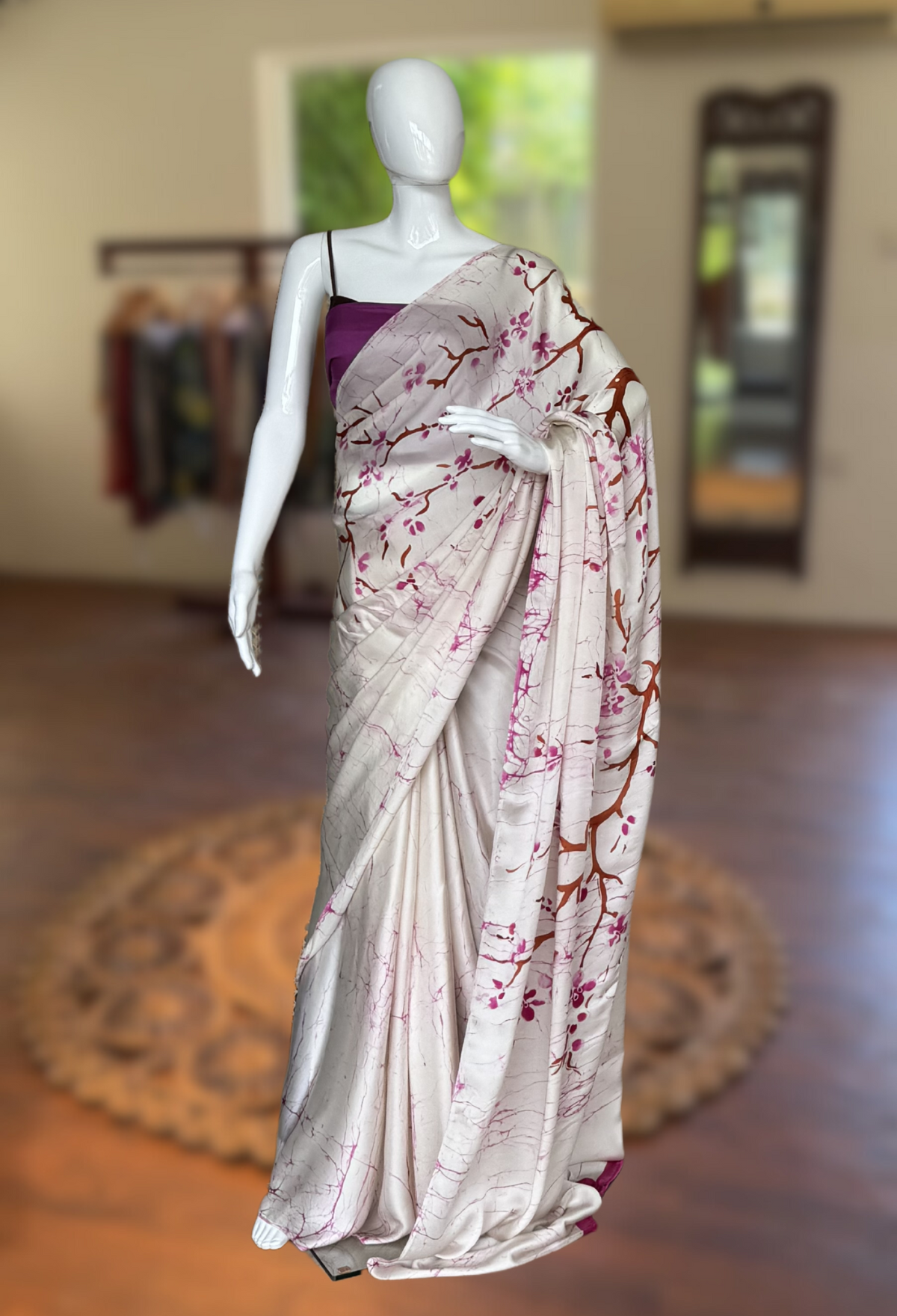 Sakura - Pink Florals and White Saree