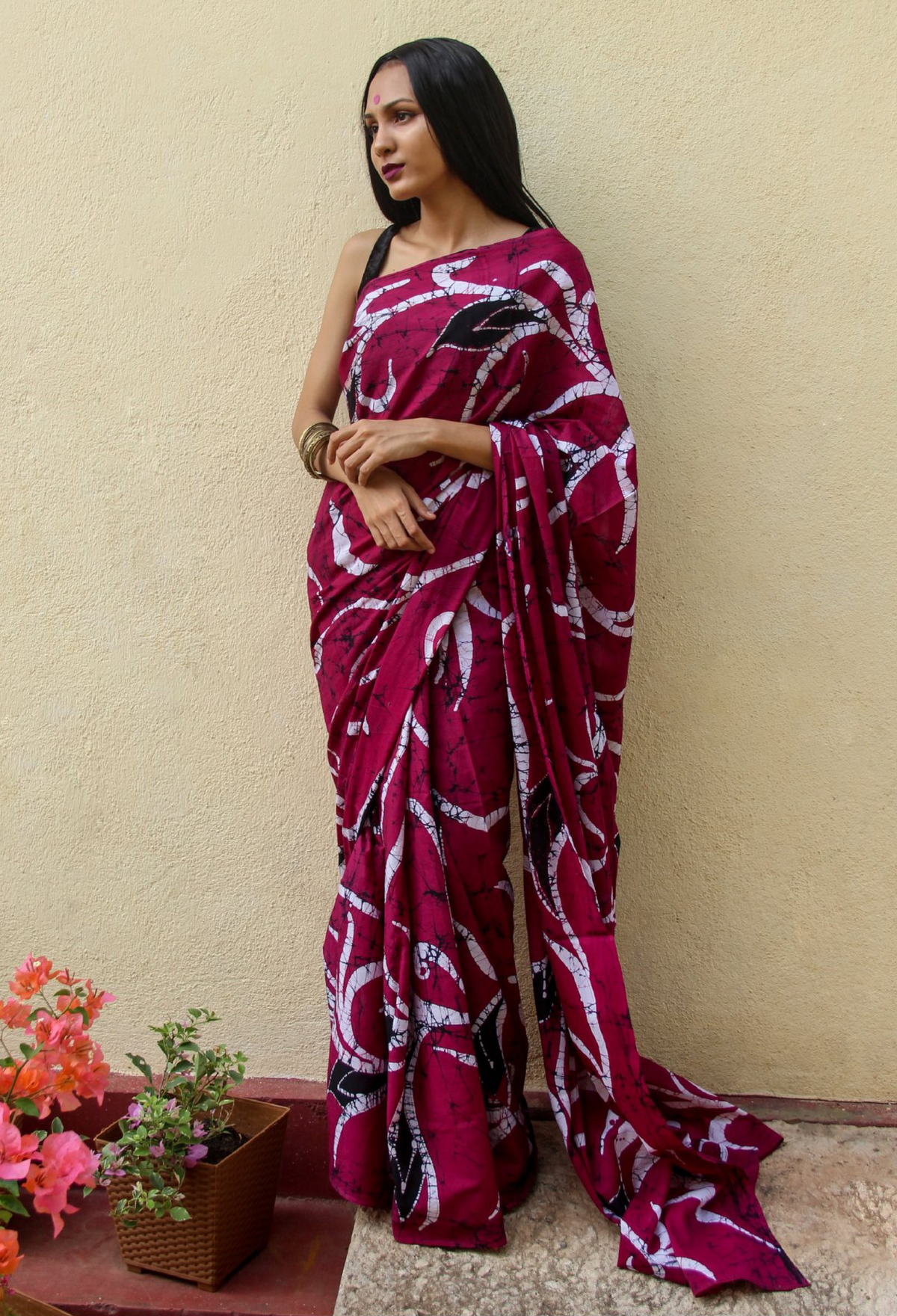 Aadhvitha - Maroon ,Black and White Saree