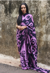 Amyra - Black and Purple Print Saree