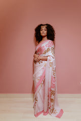 Charlotte - Pink and Cream Floral Saree