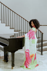 Portia - White, Pink and Neon Green Saree