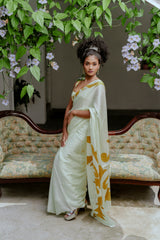 Daphne - Cream and Gold Silk Saree