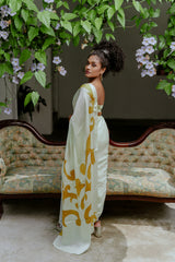 Daphne - Cream and Gold Silk Saree