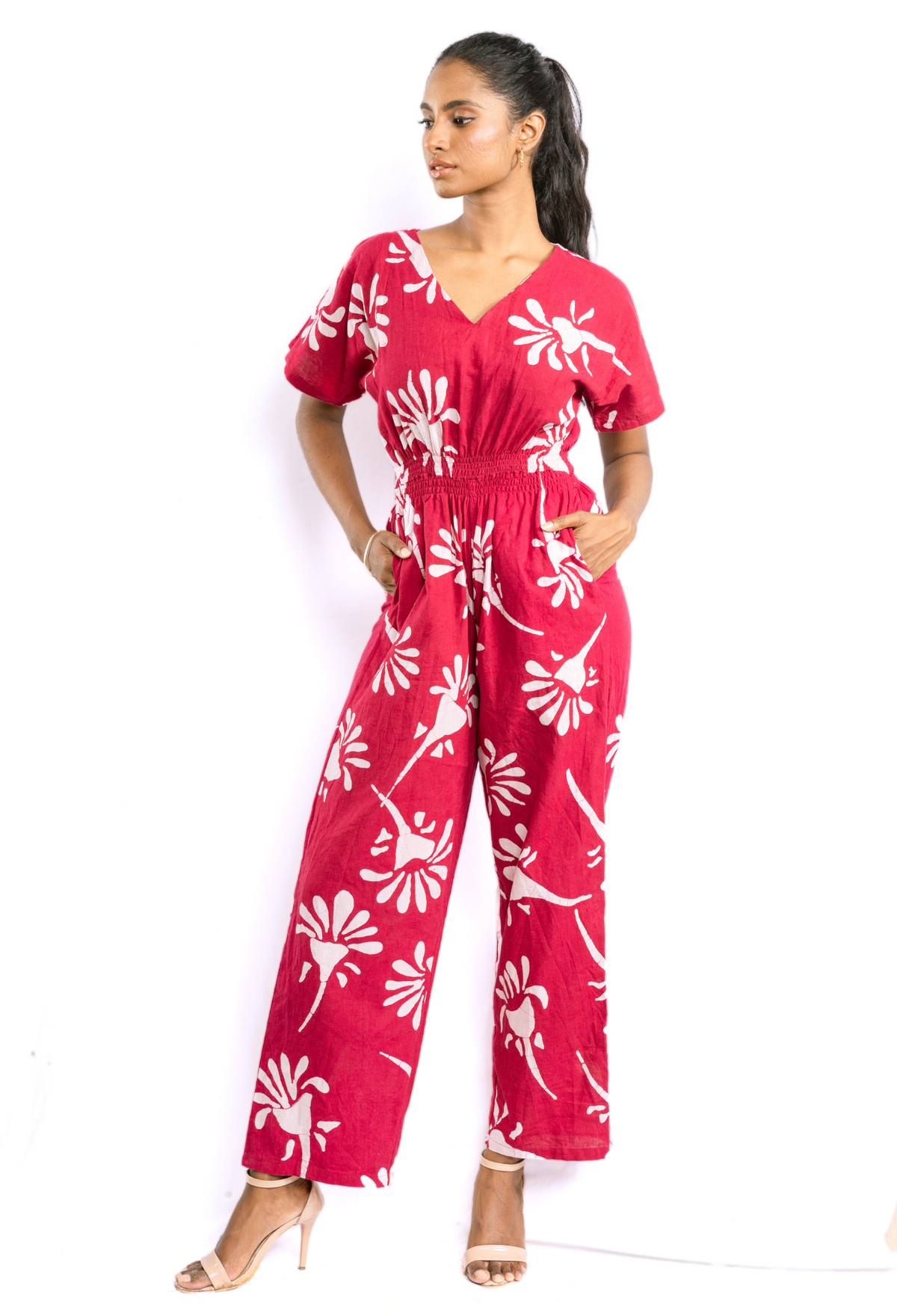 Petals of my Heart Jumpsuit- Red and White Floral design