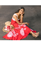 Red Blossom Skirt- Red Skirt, with Floral designs