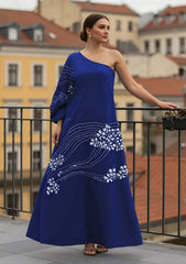 Blue Blossom One Shoulder Tier Dress