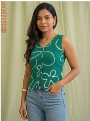 Green and White Top