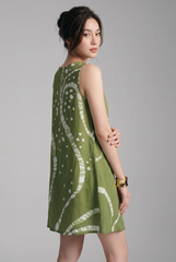 Green and White Batik Dress
