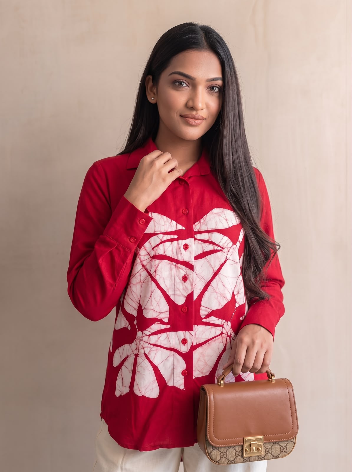 Red and White Batik Shirt
