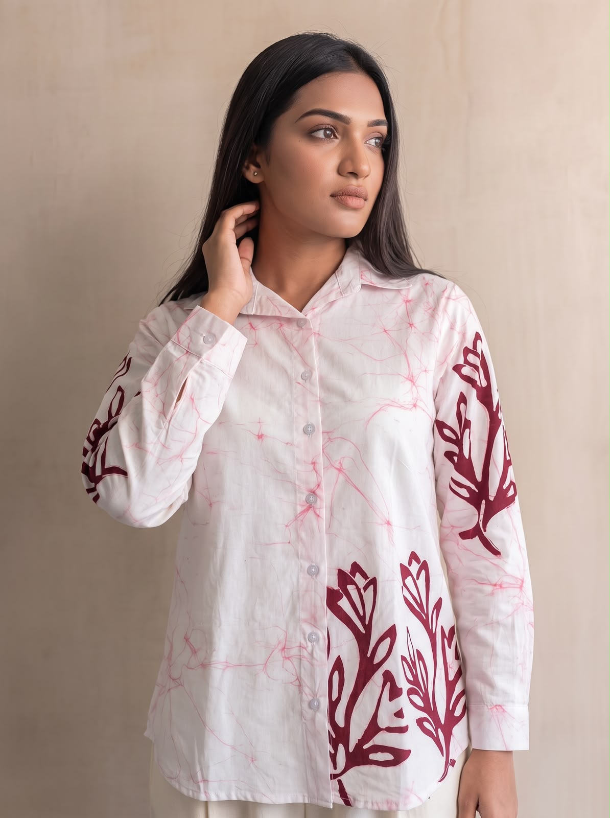 White and Red Batik Shirt