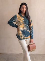 Blue, Yellow and White Batik Shirt